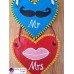 Handmade Hearts Mr and Mrs with Mustache and Lips -Rustic Salt Dough Wall Decoration- Set out of 2 in Blue and Red